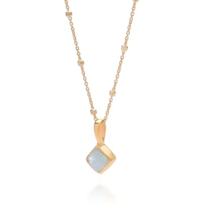 Nellou Jewellery Women's Blue Diamond Aquamarine Necklace Birthstone March Gold Plated Sterling Silver