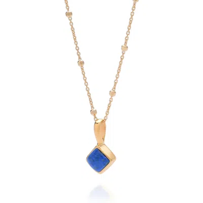 Nellou Jewellery Women's Blue Diamond Lapis Necklace Birthstone September Gold Plated Sterling Silver