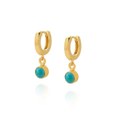 Nellou Jewellery Women's Blue Gem Hoop December Birthstone Earrings Gold Plated Sterling Silver - Turquoise