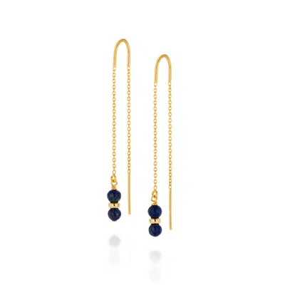 Nellou Jewellery Women's Blue / Gold Fall Birthstone Earrings September Lapis Gold Plated Sterling Silver In Multi