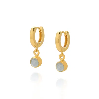 Nellou Jewellery Women's Blue / Gold Gem Hoop March Birthstone Earrings Gold Plated Sterling Silver - Aquamarine In Multi