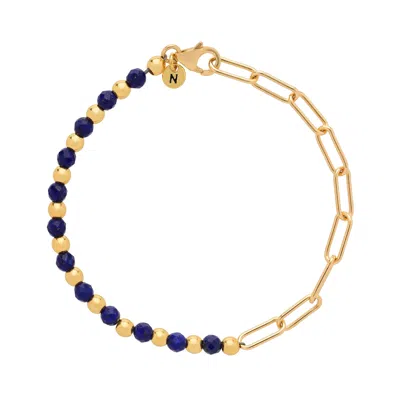 Nellou Jewellery Women's Blue / Gold Lapis Gem Shine Bracelet Gold Plated Sterling Silver In Multi