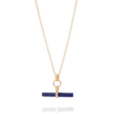 Nellou Jewellery Women's Blue / Gold Lapis T Bar Necklace Gold Plated Sterling Silver