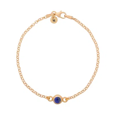Nellou Jewellery Women's Blue Lapis Birthstone Gem Dot Bracelet Gold Plated Sterling Silver- September