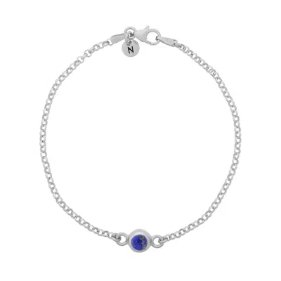 Nellou Jewellery Women's Blue Lapis Birthstone Gem Dot Bracelet Sterling Silver- September