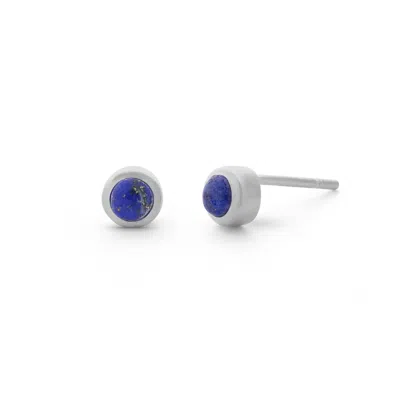Nellou Jewellery Women's Blue Lapis Lazuli Mini Gem Dot September Birthstone Earrings Lapis Sterling Silver