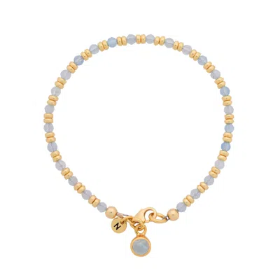 Nellou Jewellery Women's Blue Linear March Birthstone Bracelet Aquamarine Gold Plated Sterling Silver