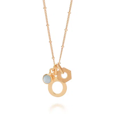 Nellou Jewellery Women's Blue Personalised Hex Initial March Birthstone Necklace Gold Plated Sterling Silver - Aquama
