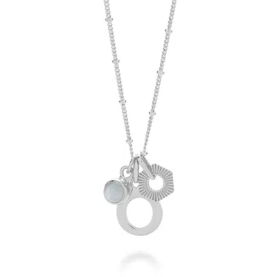Nellou Jewellery Women's Blue Personalised Hex Initial March Birthstone Necklace Sterling Silver - Aquamarine