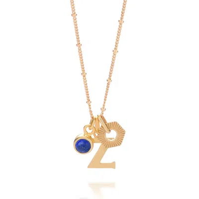 Nellou Jewellery Women's Blue Personalised Hex Initial September Birthstone Necklace Gold Plated Sterling Silver - La