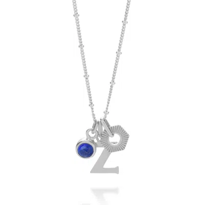 Nellou Jewellery Women's Blue Personalised Hex Initial September Birthstone Necklace Sterling Silver - Lapis