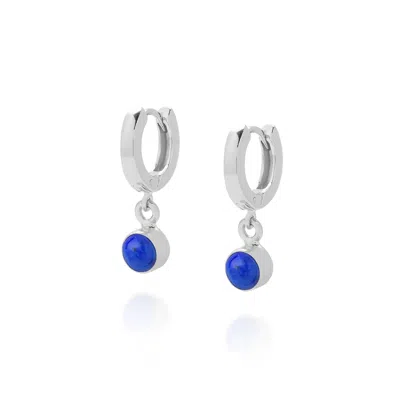Nellou Jewellery Women's Blue / Silver Gem Hoop  Birthstone Earrings September Sterling Silver - Lapis