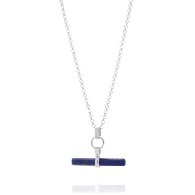 Nellou Jewellery Women's Blue / Silver Lapis T Bar Necklace Sterling Silver In Metallic
