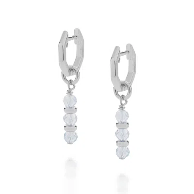 Nellou Jewellery Women's Blue / Silver Linear Huggie Birthstone Earrings March Sterling Silver - Aquamarine
