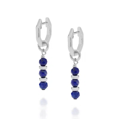 Nellou Jewellery Women's Blue / Silver Linear Huggie Birthstone Earrings September Sterling Silver - Lapis