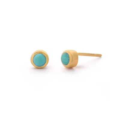 Nellou Jewellery Women's Blue Turquoise Mini Gem Dot December Birthstone Earrings Gold Plated Sterling Silver