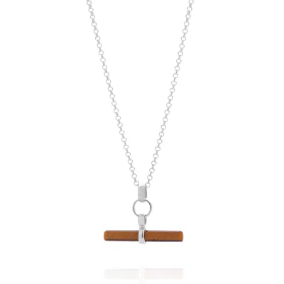 Nellou Jewellery Women's Brown / Silver Tiger Eye T Bar Necklace Sterling Silver In Metallic