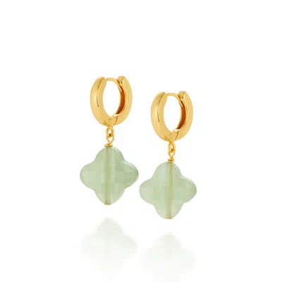 Nellou Jewellery Women's Clover Gem Hoop Earrings Green Aventurine Gold Plated Sterling Silver