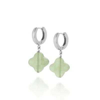 Nellou Jewellery Women's Clover Gem Hoop Earrings Green Aventurine Sterling Silver