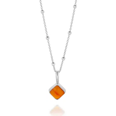 Nellou Jewellery Women's Diamond Carnelian Necklace Birthstone  July Sterling Silver
