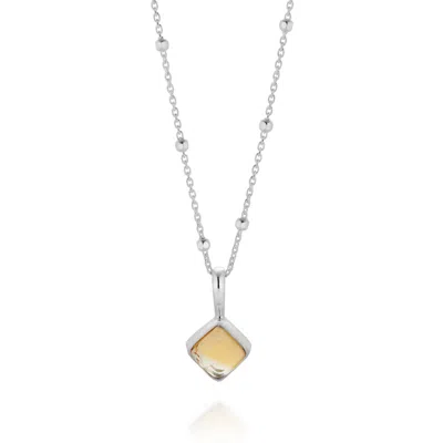 Nellou Jewellery Women's Diamond Citrine Necklace Birthstone November Sterling Silver