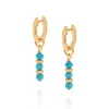 Nellou Jewellery Women's Gold / Blue Linear Huggie December Birthstone Earrings Gold Plated Sterling Silver - Turquoi