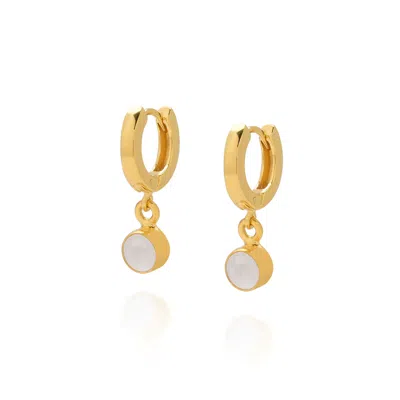 Nellou Jewellery Women's Gold / Neutrals Gem Hoop Birthstone Earrings April Gold Plated Sterling Silver - Crystal