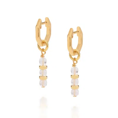 Nellou Jewellery Women's Gold / Neutrals Linear Huggie Birthstone Earrings April Gold Plated Sterling Silver - Crysta