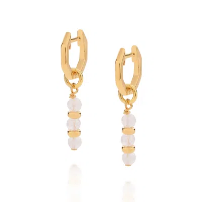 Nellou Jewellery Women's Gold / Neutrals Linear Huggie Birthstone Earrings June Gold Plated Sterling Silver - Rainbow