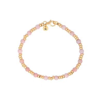 Nellou Jewellery Women's Gold / Pink Gem Bracelet October Birthstone Pink Opal Gold Plated Sterling Silver In Multi