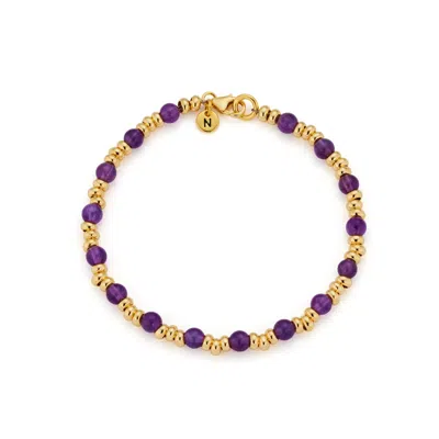 Nellou Jewellery Women's Gold / Purple Gem Amethyst Bracelet Birthstone February Gold Plated Sterling Silver In Multi