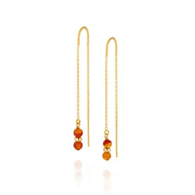 Nellou Jewellery Women's Gold / Yellow Fall Birthstone Earrings July Carnelian Gold Plated Sterling Silver