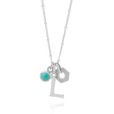 Nellou Jewellery Women's Green / Blue Personalised Hex Initial December Birthstone Necklace Sterling Silver - Turquoi In Multi