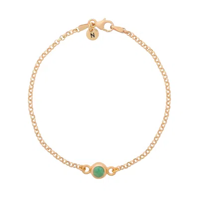 Nellou Jewellery Women's Green Chrysoprase Birthstone Gem Dot Bracelet Gold Plated Sterling Silver- May