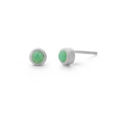 Nellou Jewellery Women's Green Chrysoprase Gem Dot May Birthstone Earrings Sterling Silver