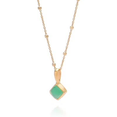 Nellou Jewellery Women's Green Diamond Chrysoprase Necklace Birthstone May Gold Plated Sterling Silver