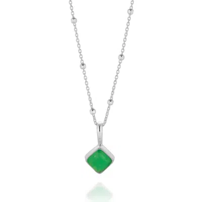 Nellou Jewellery Women's Green Diamond Chrysoprase Necklace Birthstone May Sterling Silver