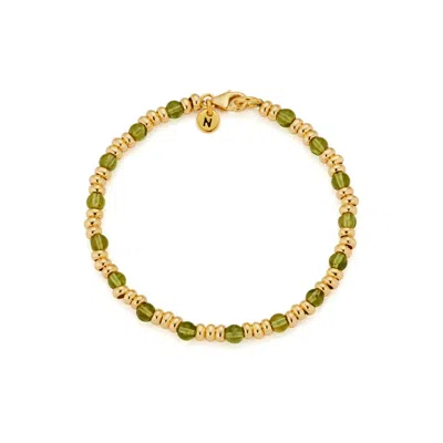 Nellou Jewellery Women's Green / Gold Gem Birthstone Bracelet August Peridot Gold Plated Sterling Silver In Multi