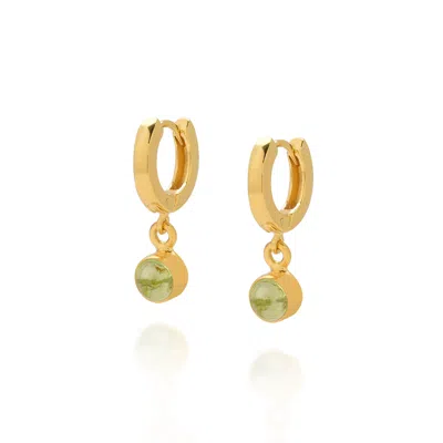 Nellou Jewellery Women's Green / Gold Gem Hoop Birthstone Earrings August Gold Plated Sterling Silver - Peridot