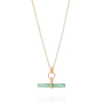 Nellou Jewellery Women's Green / Gold Green Aventurine T Bar Necklace Gold Plated Sterling Silver