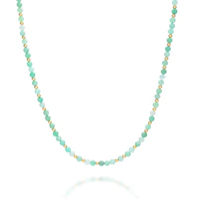 Nellou Jewellery Women's Green / Gold Jewel Bead May Birthstone Necklace Gold Plated Sterling Silver - Chrysoprase In Multi