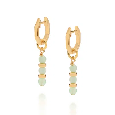 Nellou Jewellery Women's Green / Gold Linear Huggie Birthstone Earrings May Gold Plated Sterling Silver - Chrysoprase