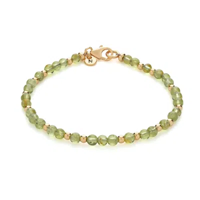 Nellou Jewellery Women's Green Jewel Bead August Birthstone Bracelet Gold Plated Sterling Silver - Peridot