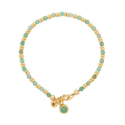 Nellou Jewellery Women's Green Linear May Birthstone Bracelet Chrysoprase Gold Plated Sterling Silver