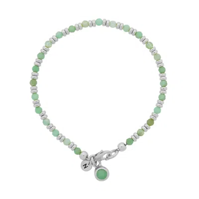 Nellou Jewellery Women's Green Linear May Birthstone Bracelet Chrysoprase Sterling Silver
