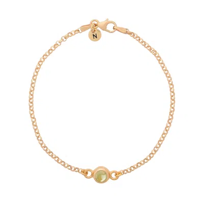 Nellou Jewellery Women's Green Peridot Birthstone Gem Dot Bracelet Gold Plated Sterling Silver- August