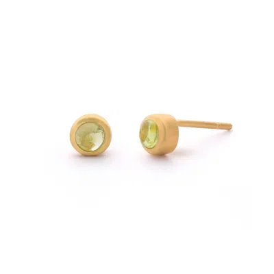 Nellou Jewellery Women's Green Peridot Mini Gem Dot August Birthstone Earrings Gold Plated Sterling Silver