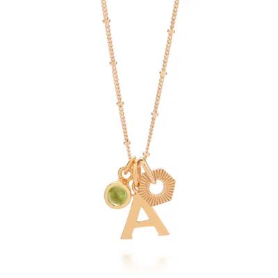 Nellou Jewellery Women's Green Personalised Hex Initial August Birthstone Necklace Gold Plated Sterling Silver - Peri