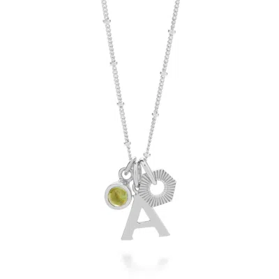Nellou Jewellery Women's Green Personalised Hex Initial August Birthstone Necklace Sterling Silver - Peridot