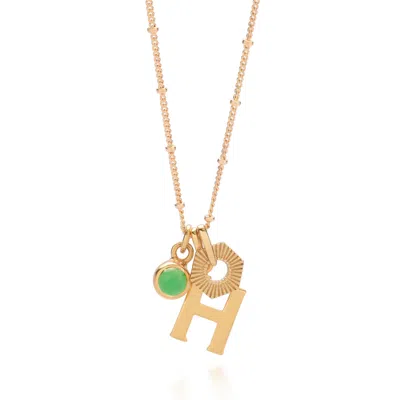 Nellou Jewellery Women's Green Personalised Hex Initial May Birthstone Necklace Gold Plated Sterling Silver - Chrysop
